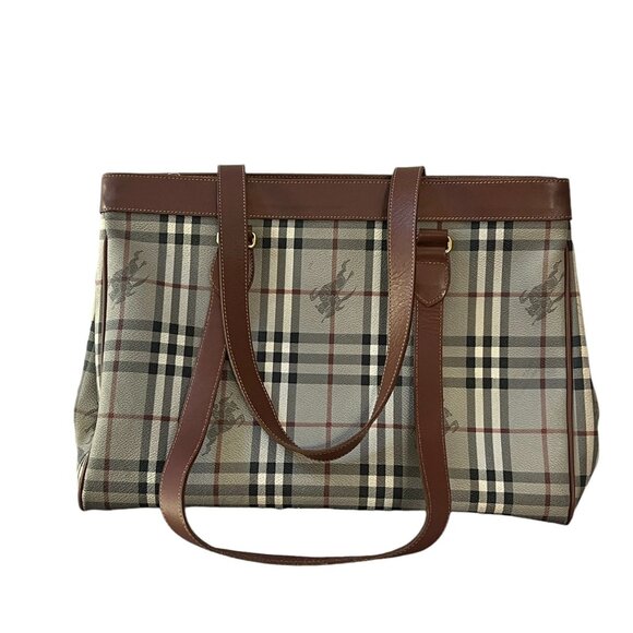 Burberry Haymarket Check Tote Gray Brown Bag Vintage Authentic Handbag - Picture 5 of 11